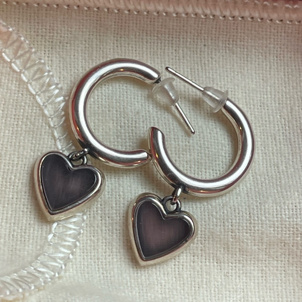 Sweetheart gemstone Hoop Heart dangle Charm Earrings - Purple Heart